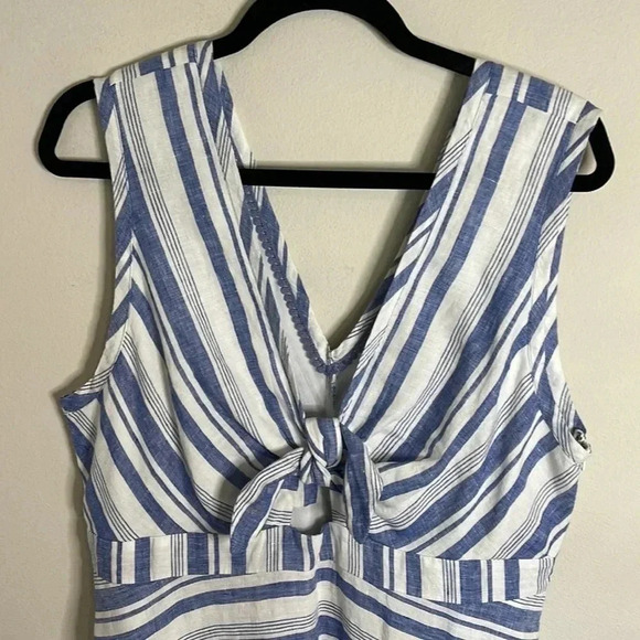 NWT Maeve Bon Vivant Blue & White Striped Linen Midi Dress Size 14 - Picture 7 of 13